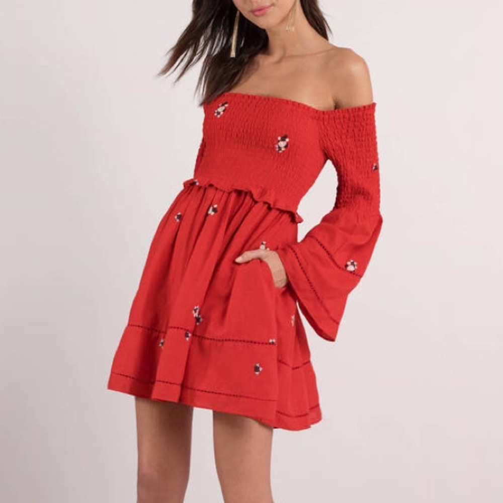 Free People Counting Daisies Off-the-Shoulder Embroidered Dress